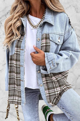 Street Plaid Striped Patchwork Pocket Turndown Collar Oberbekleidung (6 Farben)